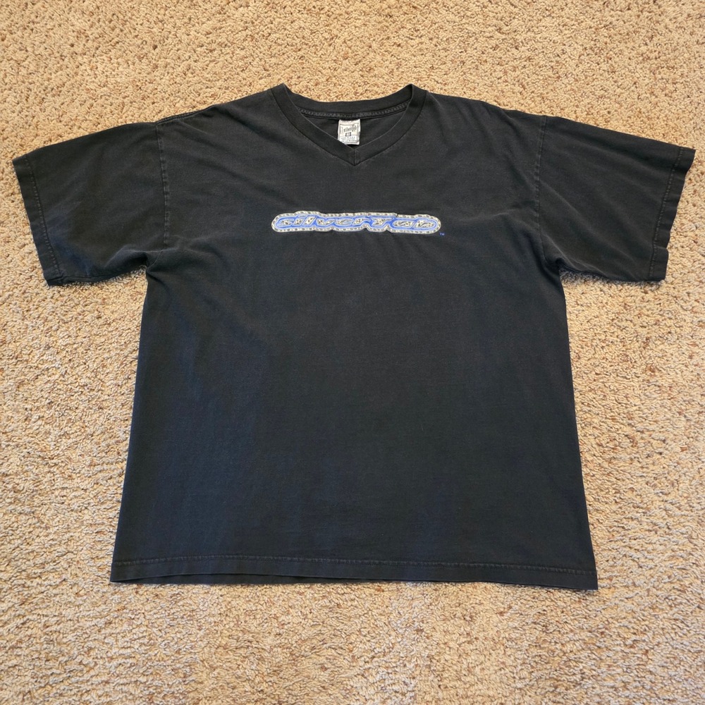 Vintage Levis SilverTab T Shirt Mens L Black V Neck Graphic Logo 90s USA Made